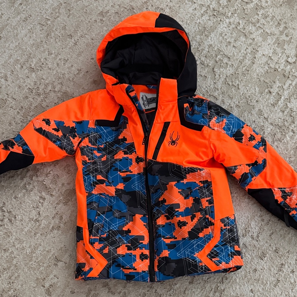 New Spyder Youth Orange and Blue Geometric Jacket Size 7